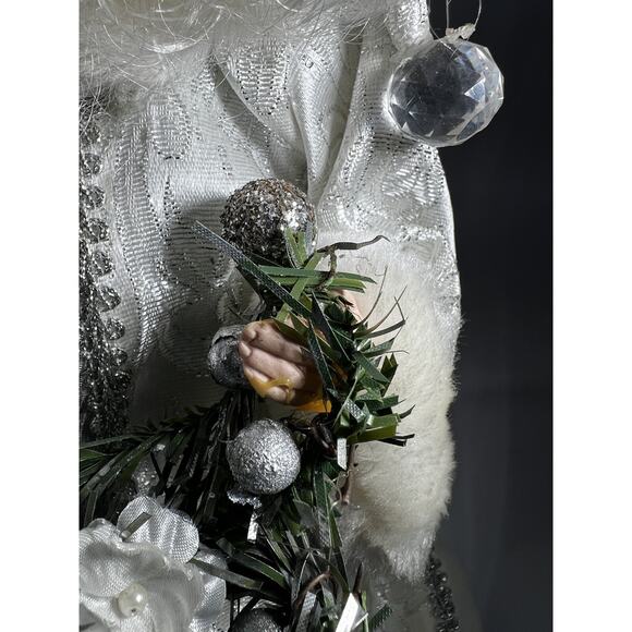 Vintage Father Christmas Tree Topper Santa Porcelain Head Hands Silver Crystal - Picture 12 of 16